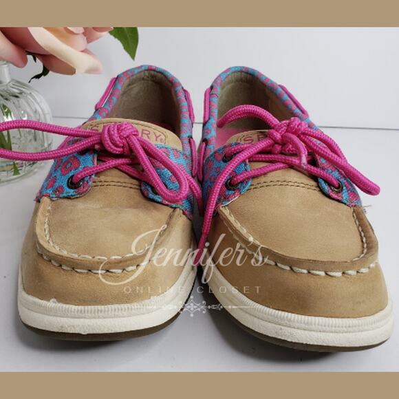 Sperry Top Slider Girls Laguna Leopard Print Boat Shoes Size 4.5M - Picture 4 of 13